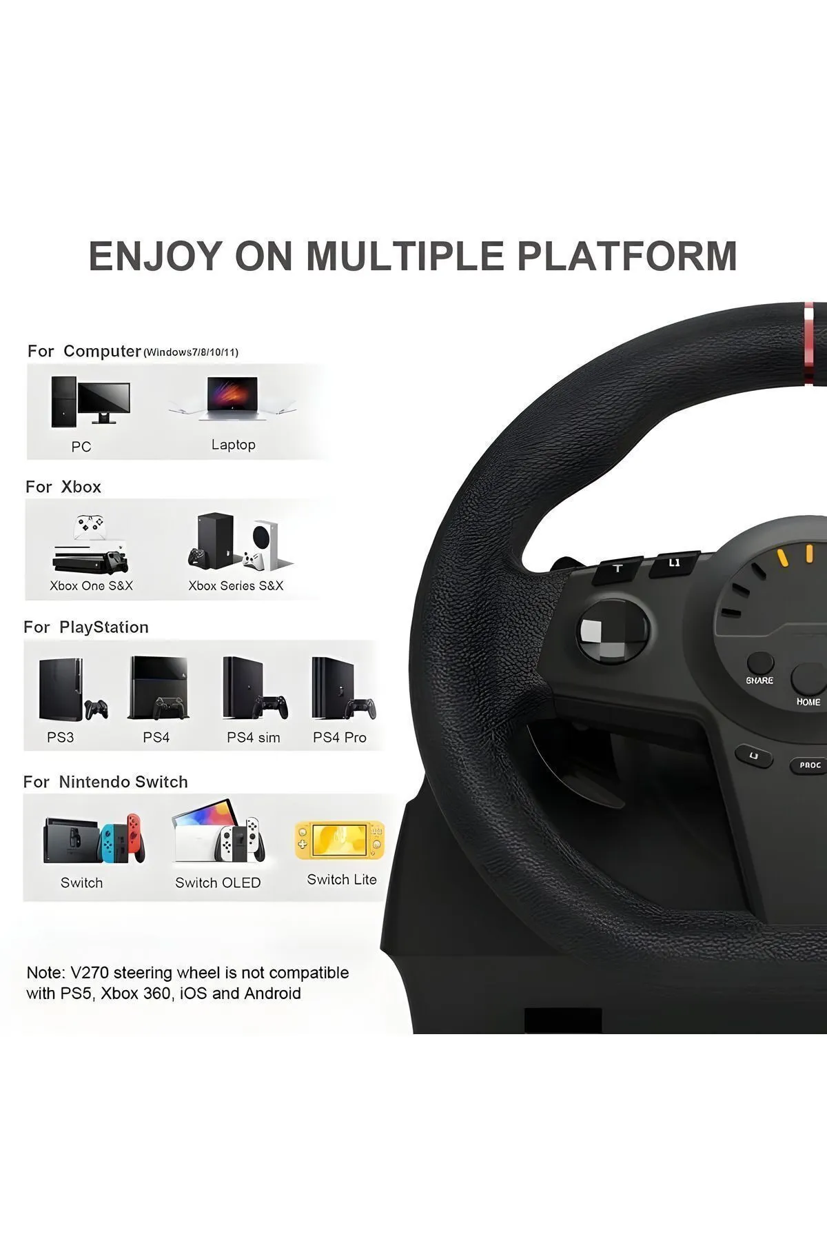Bilişim Burada Gt10 Direksiyon Seti Ps4 Ps3 Pc Xboxone Xbox Series S X Switch Uyumlu Oyuncu Direksiyonu 270°